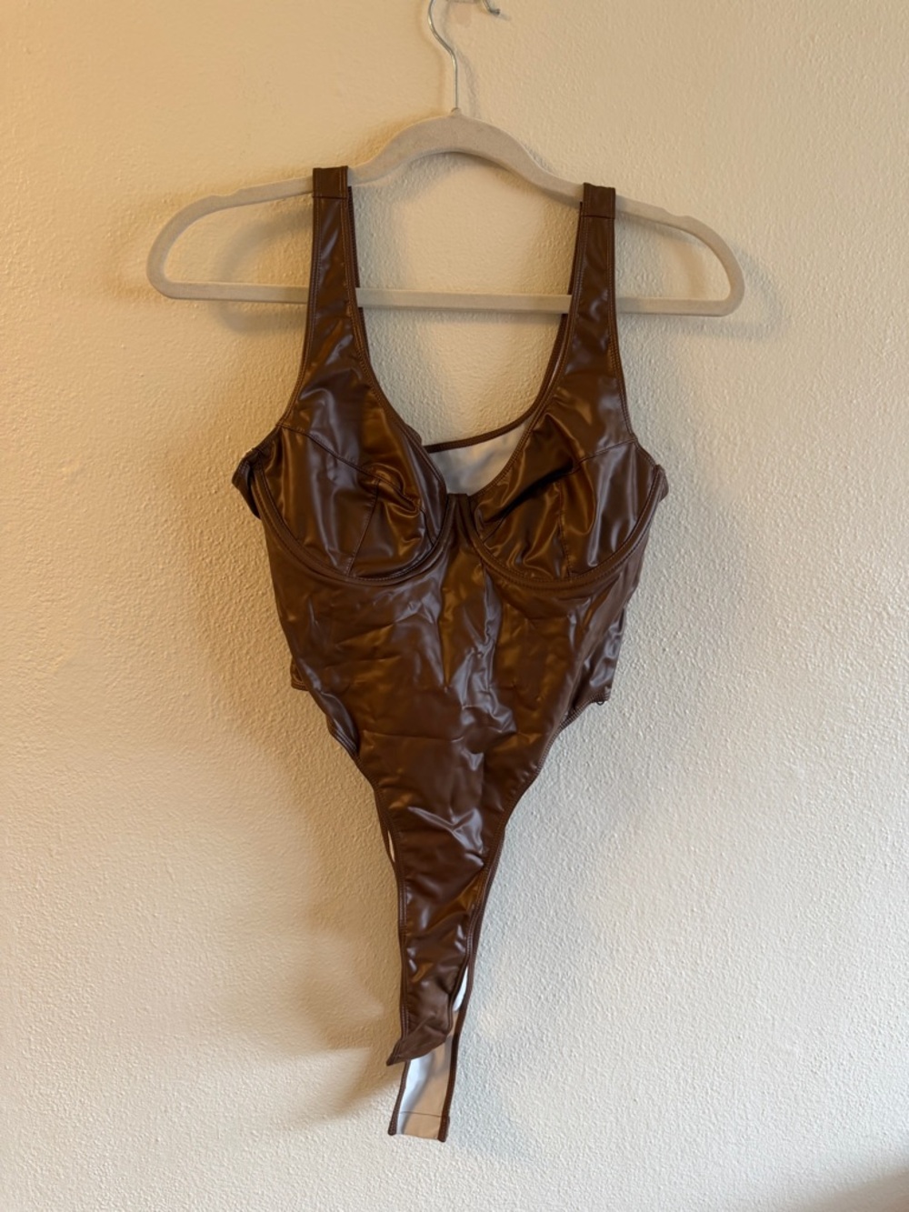 Brown Leather One-Piece Bodysuit